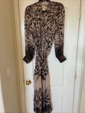 HEMANT & NANDITA Brown and Cream Patterned Maxi Dress with Tie Waist